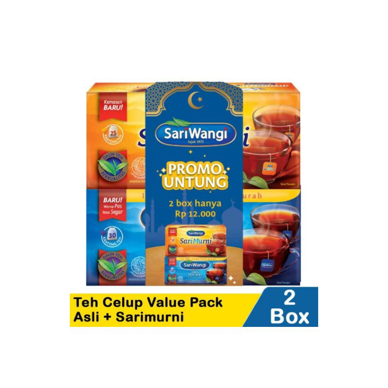 

Teh SariWangi 1+1 Promo Pack (1 ASLI TB30 + 1 MELATI TB25) - Teh Celup Teh Sariwangi