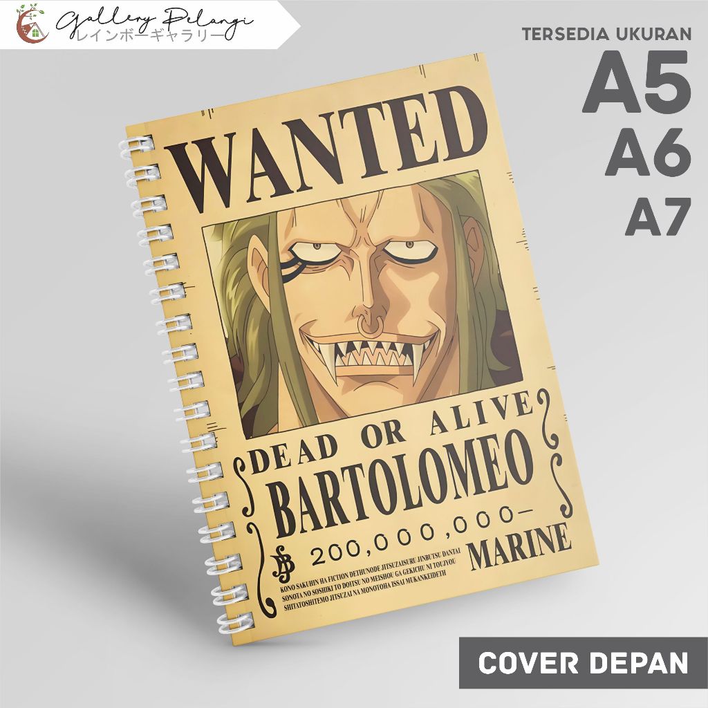 

Notebook Spiral A5 A6 A7 Japan Anime One Piece bartolomeo bounty bartolomeo Bounty
