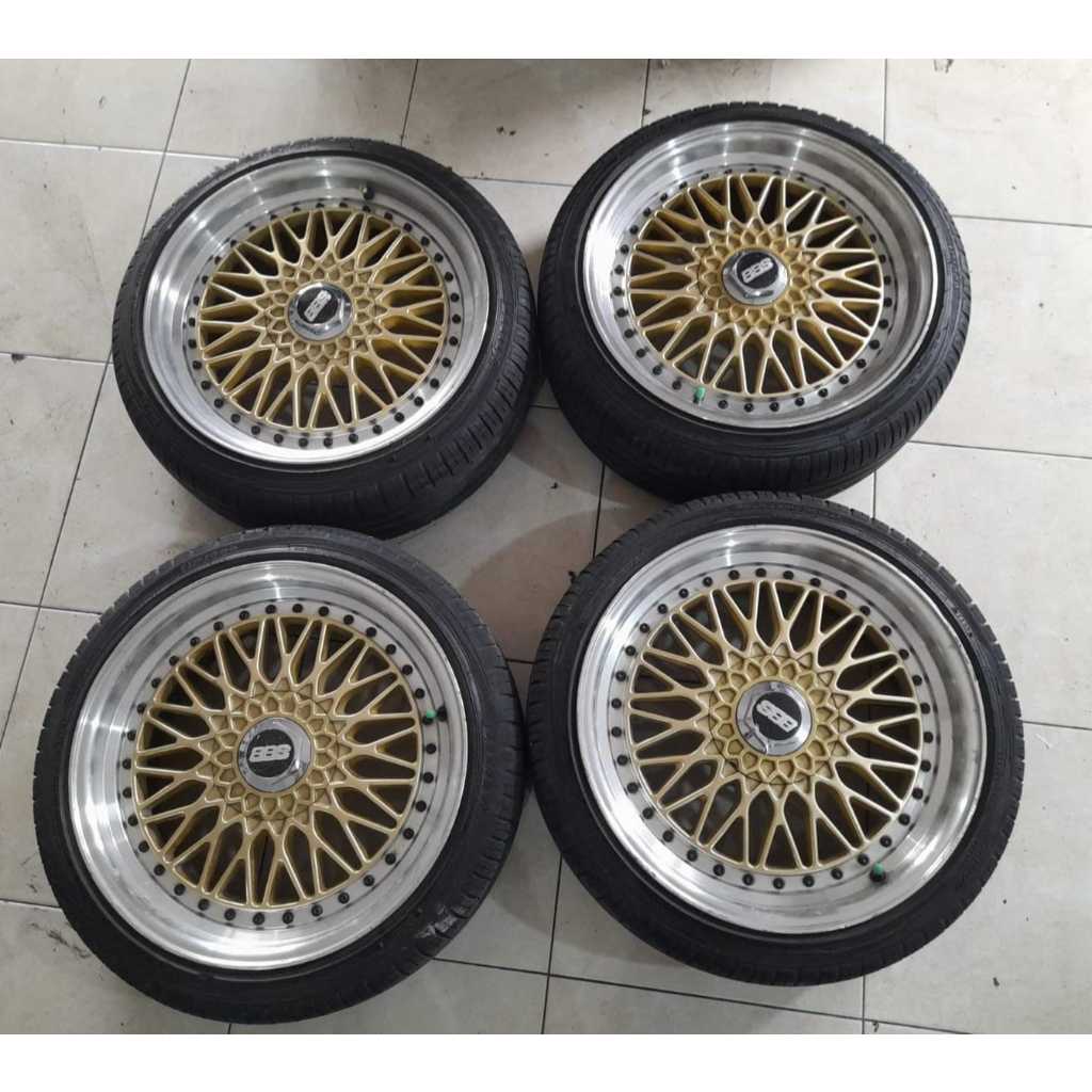 VELG MOBIL BEKAS BBS RING 17 LEBAR 7.5  PCD 4X100 DAN 4X114  ET 38 +BAN 205 40 R17 VELG UNTUK MOBIL 