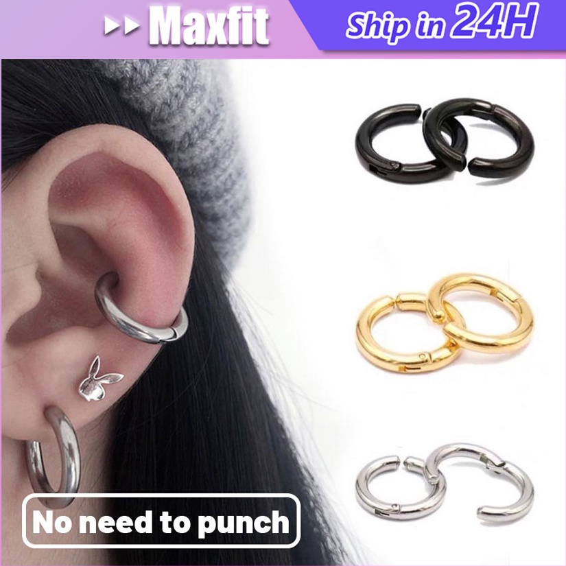 Sale Anting Klip Tanpa Tindik Anting Bahan Stainless Steel Anting Jepit Bulat Polos Pria Dan Wanita 