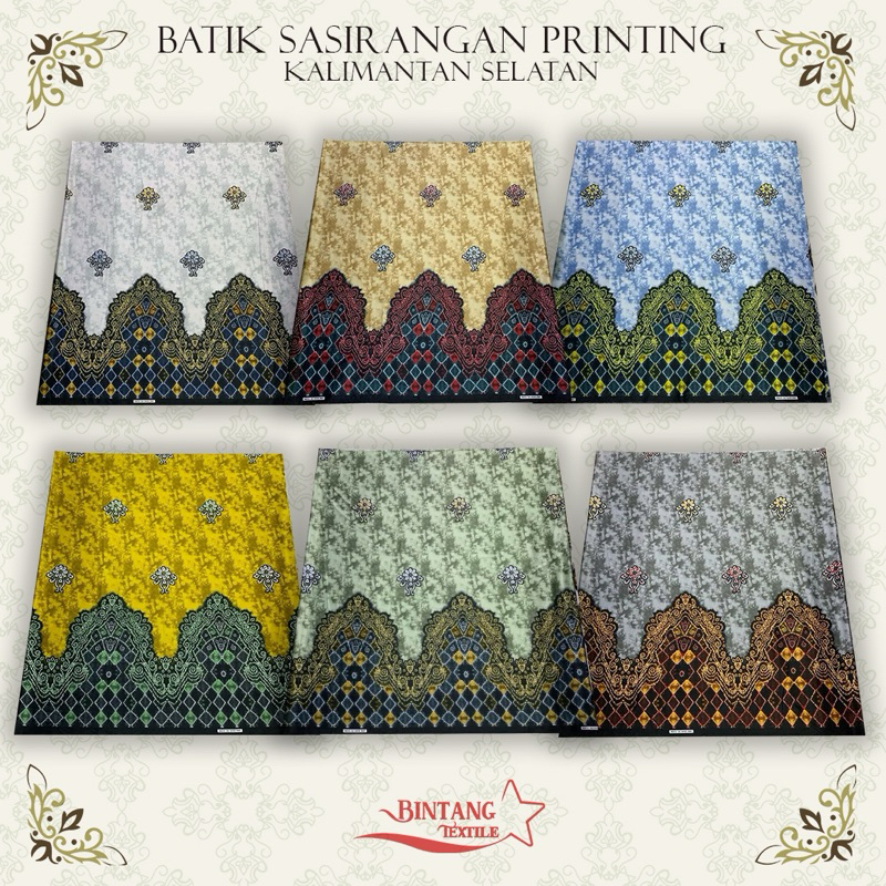 Kain Batik Etnik Khas Kalsel Sasirangan Banjar Pria Wanita Printing bahan Semi Sutera - Harga per se