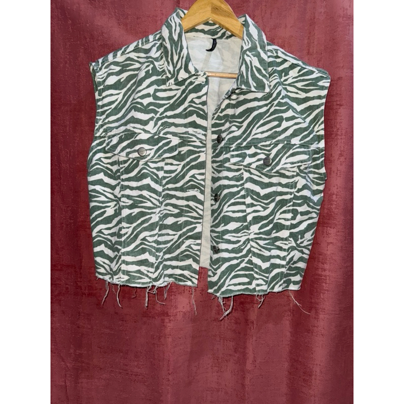 vest motif zebra hijau - outer casual wanita