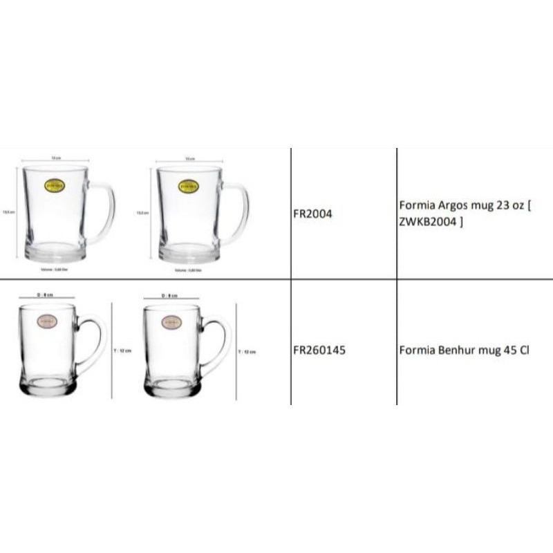 Formia Argos Mug 23oz(680ml) dan Benhur Mug 45cl(450ml) / Gelas Gagang / Mug Minum