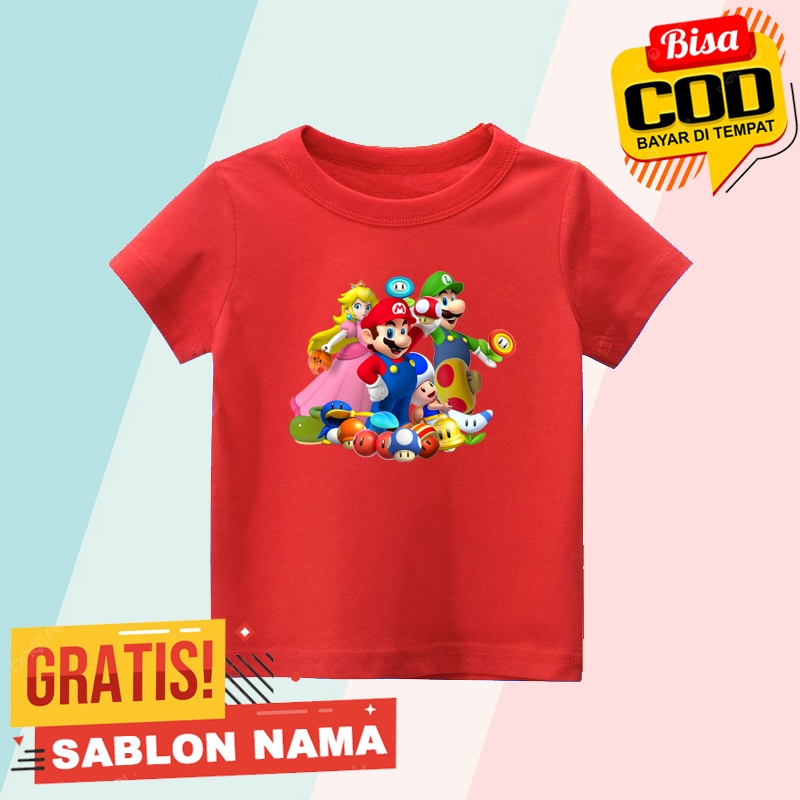 Baju Kaos Anak Super Mario Bross / Kaos Anak Laki Laki & Perempuan Custom Nama Super Mario Bross