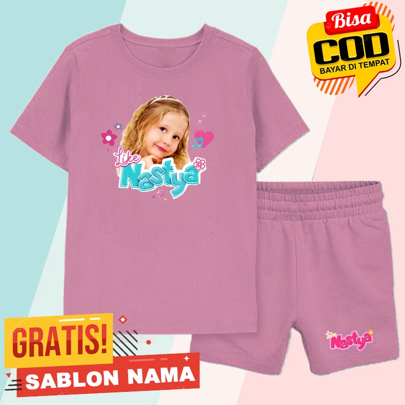 Setelan Koas Anak Like Nastya / Baju Setelan Celana Kaos Anak Laki Laki & Perempuan Custom Nama Like