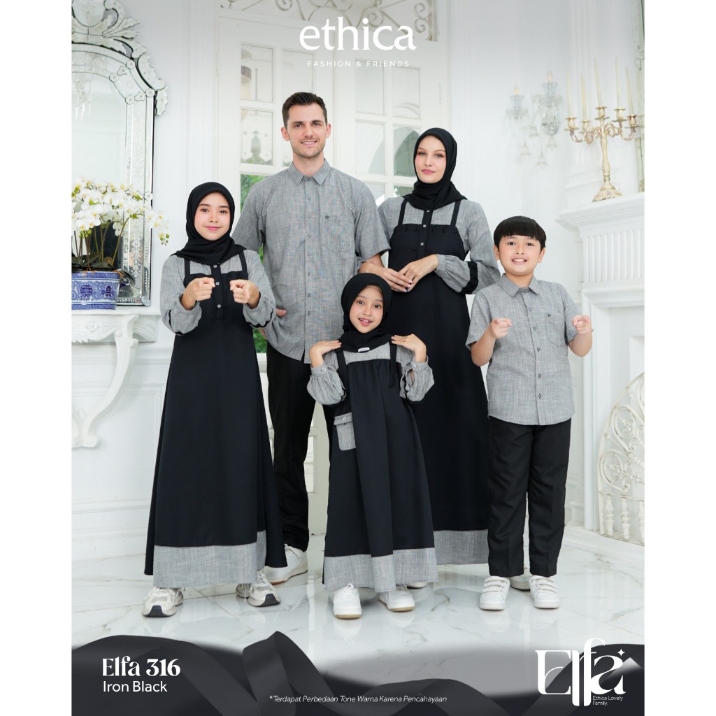 Baju Sarimbit Keluarga 2025 Ethica Elfa 316 Iron Black Gamis Couple