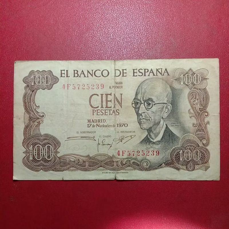 uang kertas Spanyol 100 Pesetas 1970