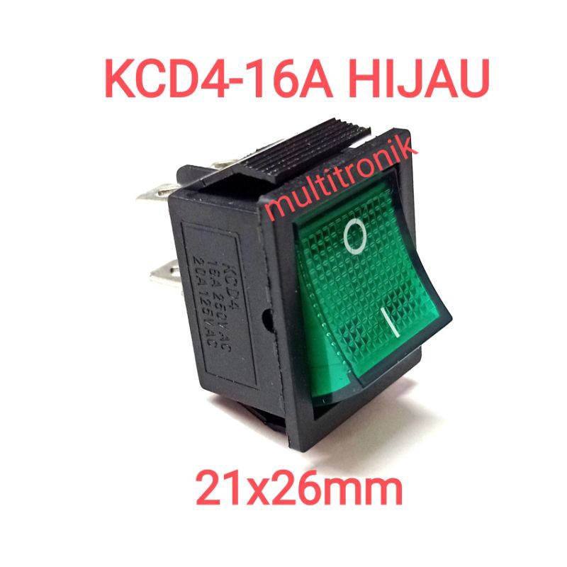 KCD4 16A HIJAU SAKLAR 4 PIN 16 AMPER PLUS LAMPU HIJAU