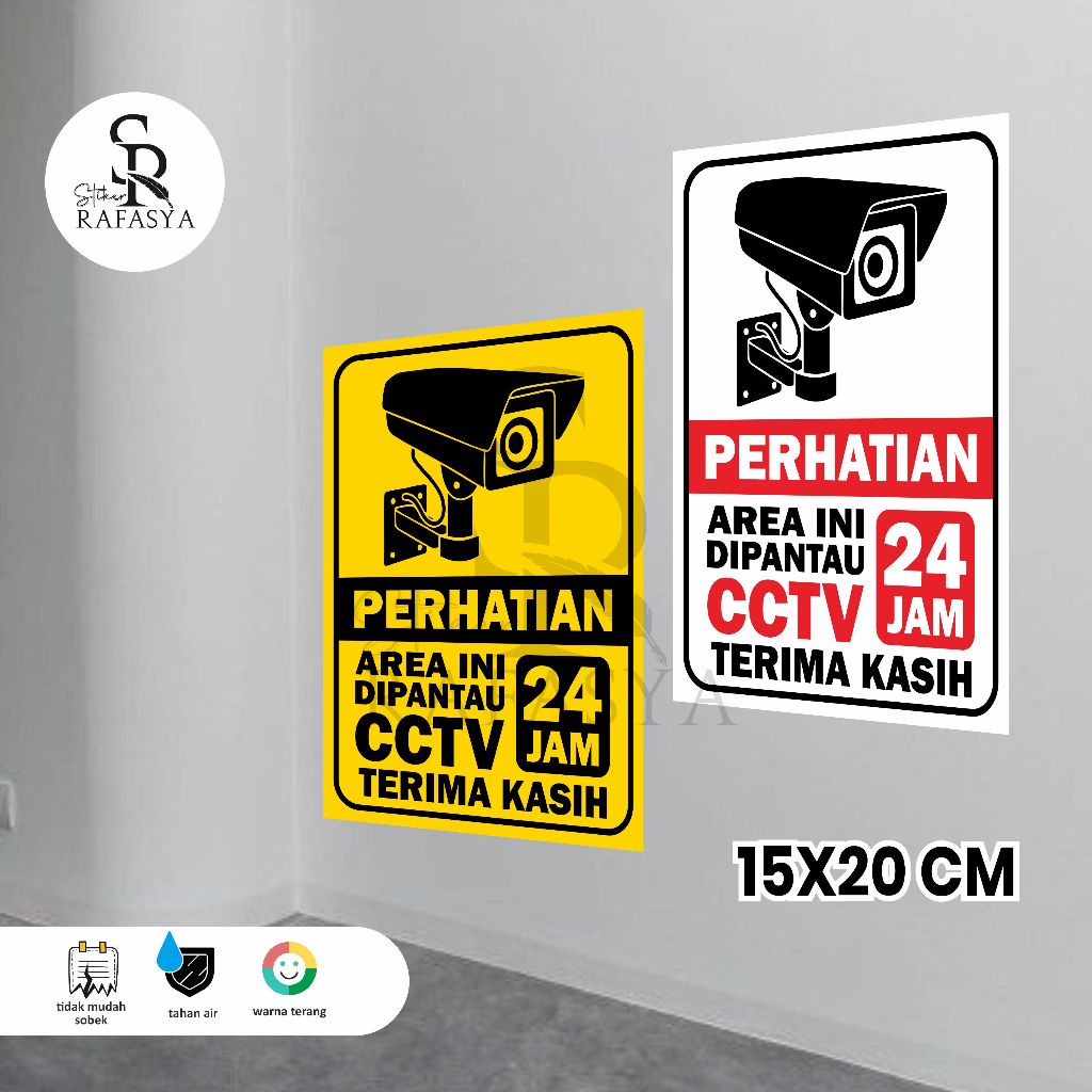 

Stiker Perhatian / Area Ini Dipantau CCTV 24 jam / terima kasih ukuran 15x20 cm