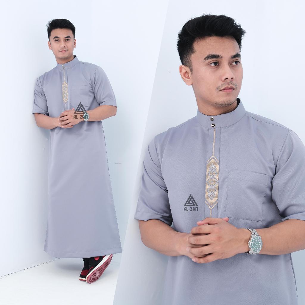 original jubah reguler pria lengan pendek gamis pria jubah muslim pria dewasa bordir pendek hitam