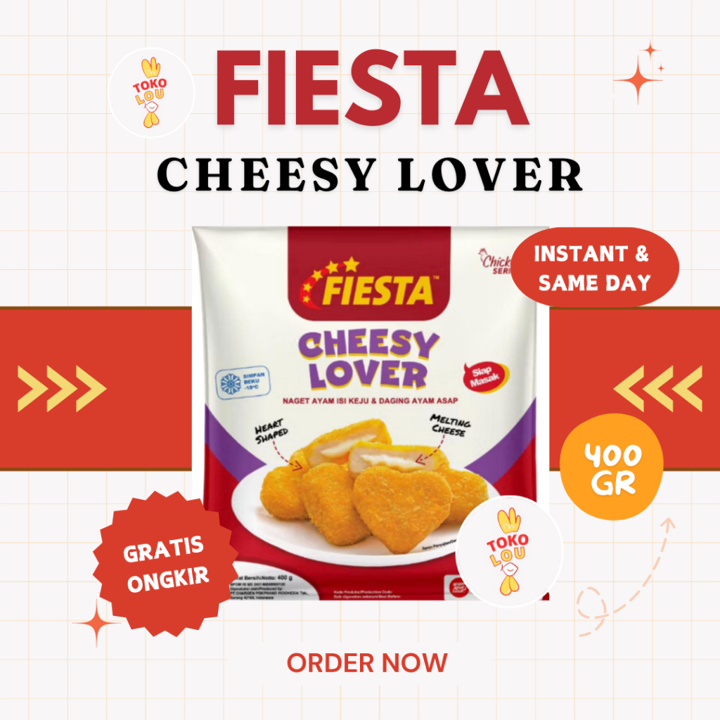 

FIESTA CHEESY LOVER 400 GR | NAGET AYAM ISI KEJU & DAGING AYAM ASAP