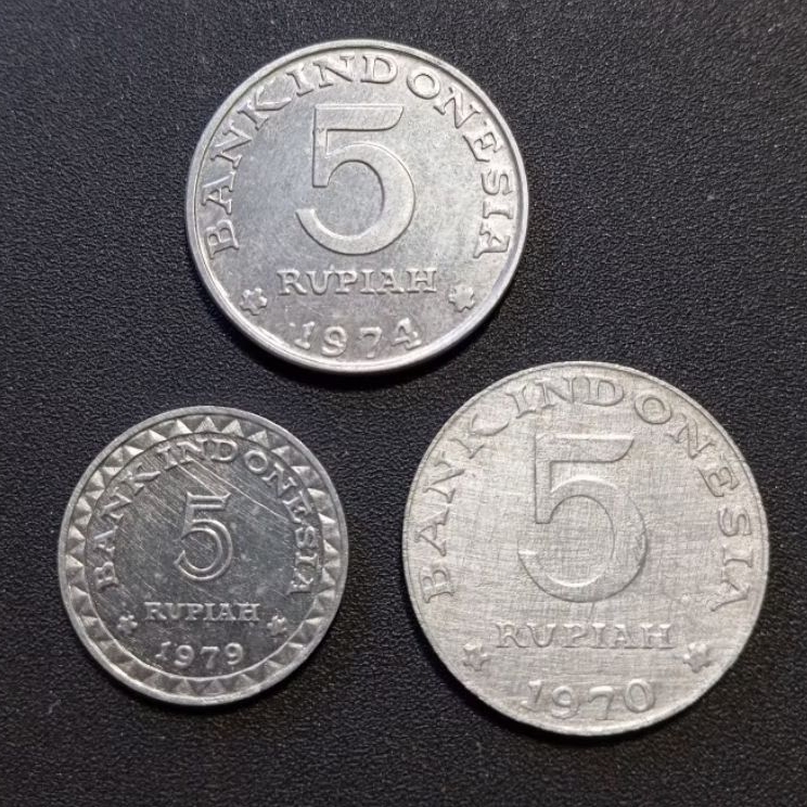 Koin Kuno Indonesia Set 3 Keping 5 Rupiah Berbeda Generasi