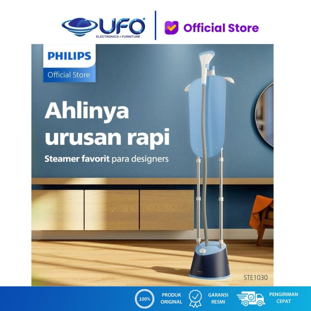 Philips STE1030/20 Stand Steamer 1000 Series - Setrika Uap 1800 Watt, Kapasitas 1.8 L, Warna Deep Azur