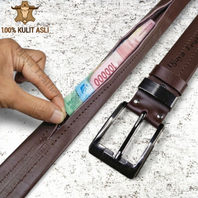 Ikat Pinggang Pria Resleting Dalam Sabuk Pria Resleting Kulit Asli Gesper Sleting Kulit Asli Garut