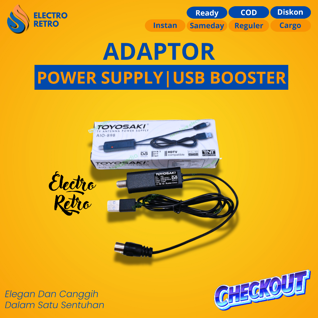 ADAPTOR ANTENA TV DIGITAL/ANALOG POWER SUPPLY ANTENA TV TOYOSAKI AIO-898 USB BOOSTER ANTENA DIGITAL
