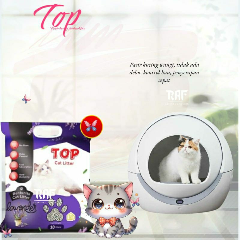 Top pasir kucing 10L _ Top pasir kucing wangi lavender kemasan 10L