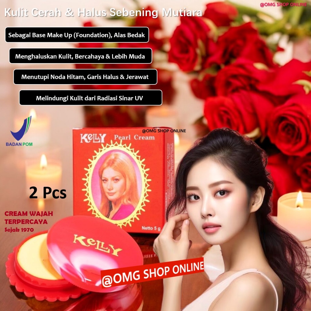 2 Pcs Kelly Pearl Cream Wajah Glowing BPOM Terlaris Cream Pemutih Wajah Glowing TERMURAH Cream Pengh