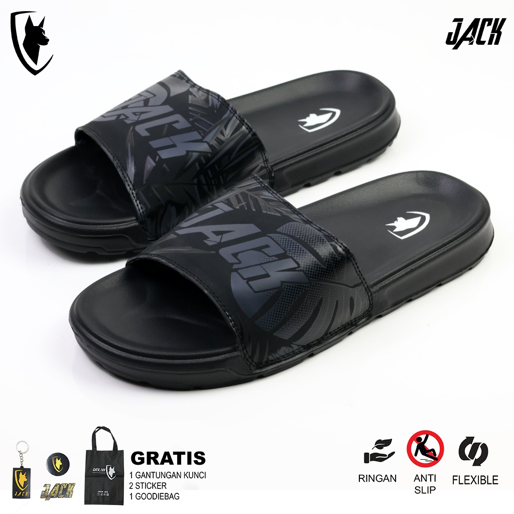 JACK IDN Sandal Slide Pria Sendal Slop Flip Flop | SENDAL SLOP PALMER BLACK
