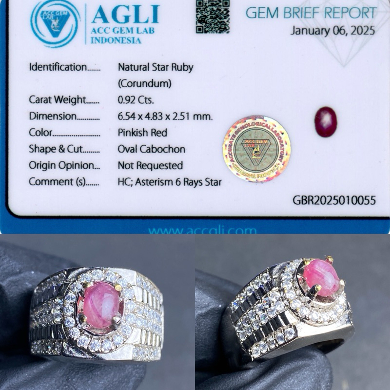 Size 7 / 15,5 - Natural Star Ruby 1,11 ct Ring Kunsar Memo AGLI