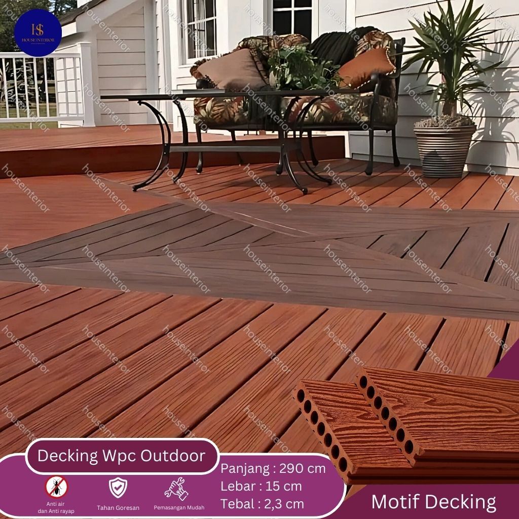 PVC Flooring Kode DHC dengan Papan DEKING 290 cm FLOOR Decking WPC Outdoor conwood Motif Kayu Panjan