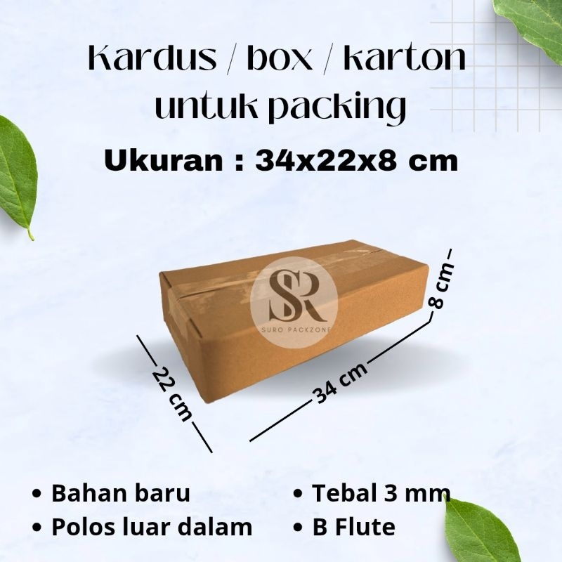 

Kardus Packing Ukuran 34x22x8 cm / Box Packing / Karton Packing Polos Baru dan Tebal