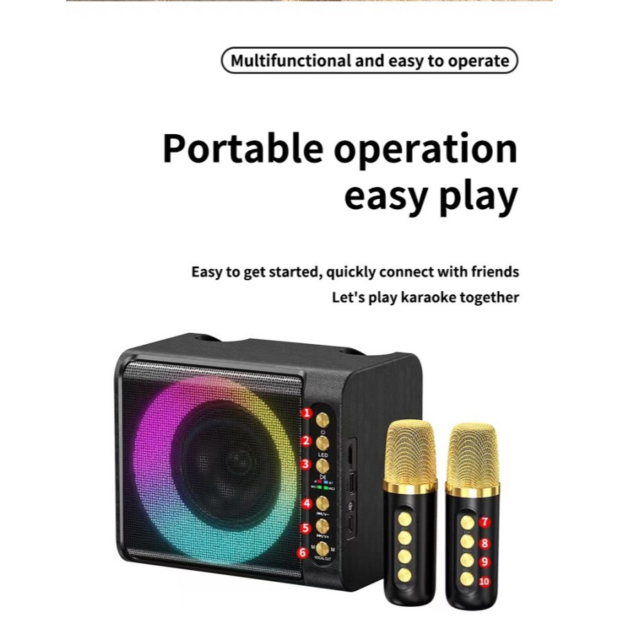 Speaker Bluetooth Karaoke free 2 Mic Wireless Voice Change TV AUX SPEAKER HF