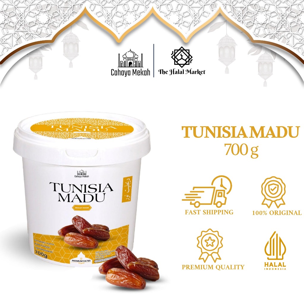 

Cahaya Mekah Kurma Tunisia Madu Ember 700gr Deglet Noor Honey Premium Original High Quality