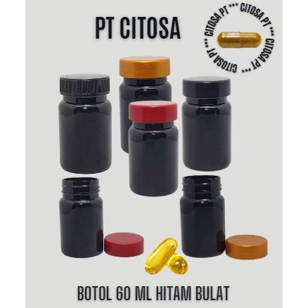 Botol Kapsul 60 ml Hitam Polos / Botol 30 Kapsul / Pet Ps N 38 / Botol Obat / Botol Tablet/ Botol Ka