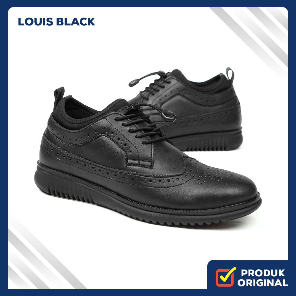 LOUIS BLACK ORIGINAL x JOHN CARTER Sepatu Formal Full Hitam Tali Pria Pantofel Kerja Kantor Dinas Re