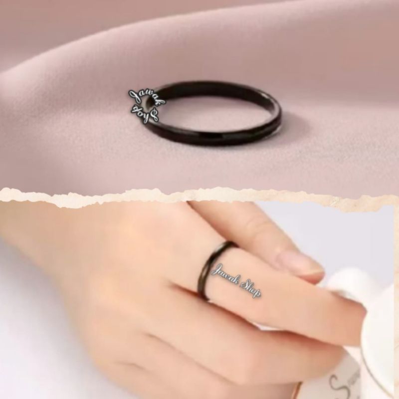 CINCIN HITAM SIMPEL TIPIS OVAL KEREN TITANIUM 2MM KECIL
