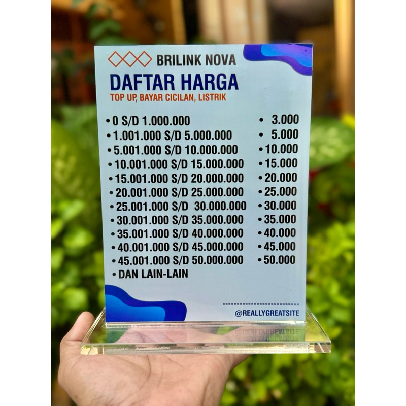 

PAPAN MEJA AKRILIK AGEN BANK BRI BRILINK BISA RUBAH GANTI BIAYA ADMIN TOP UP