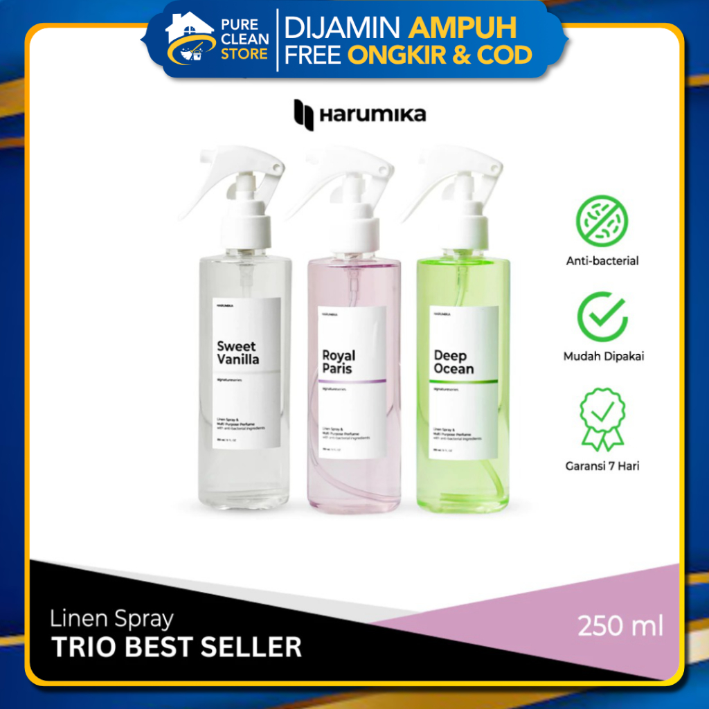 HARUMIKA LINEN SPRAY ANTI BACTERIAL (BUY 1 GET 3) PAKET TRIO 250ML ROOM REFRESHER Serbaguna Solusi T