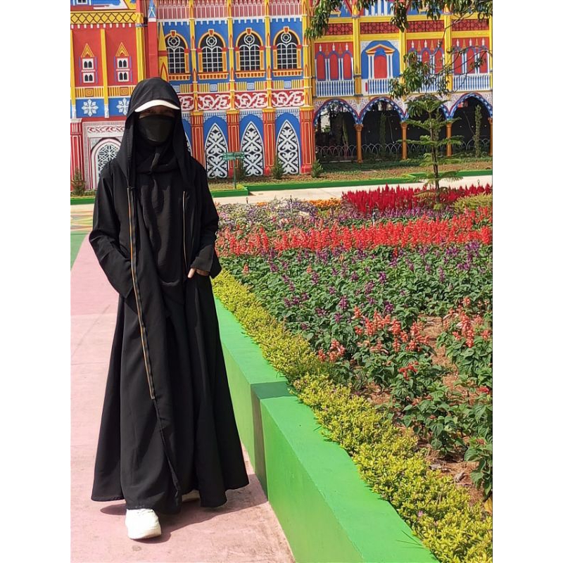 pl abaya hitam outer hoodie alkhatib [free gift]