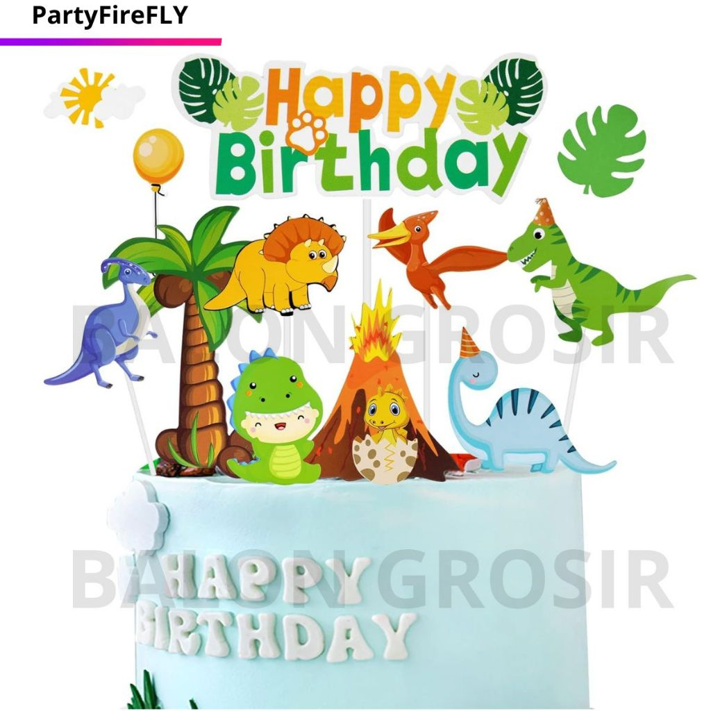 TOPPER Dinosaurus/Hiasan Kue ULTAH Tema DINO Cartoon