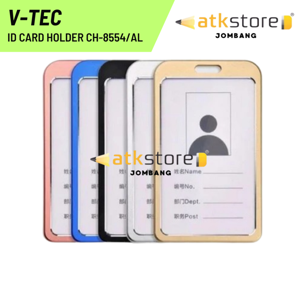 

V-TEC Name Tag Id Card Holder Double Side / 2 Sisi Bolak Balik Bahan Alumunium Metal CH-8554/AL