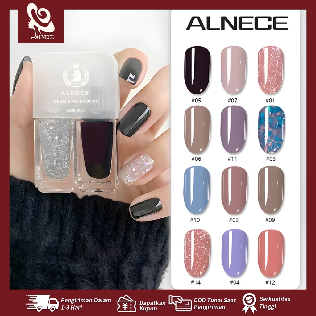 ALNECE 15 warna/ kutek 2in1 /kutek halal / kutek peel off /Nail Polish/Perawatan Kuku/muslimah Cat K