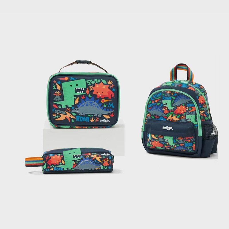 Tas Smiggle Teeny Tiny Anak Laki - Laki Seri Little Dinosaur Ransel Backpack / Lunch Bag / Lunch Box