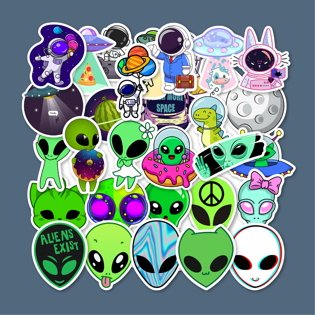 

STICKER PACK SPACE ALIEN & ASTRONAUT | TAHAN AIR | CUTTING | HELM LAPTOP KACA KOPER CASING HP