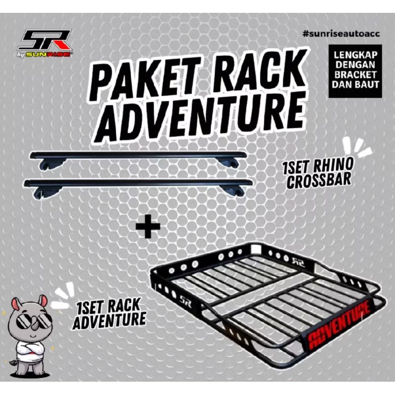 Paket RACK ADVENTURE+Kaki Crossbar Rak Mobil Universal Lengkap Paket Roof Rack Adventure