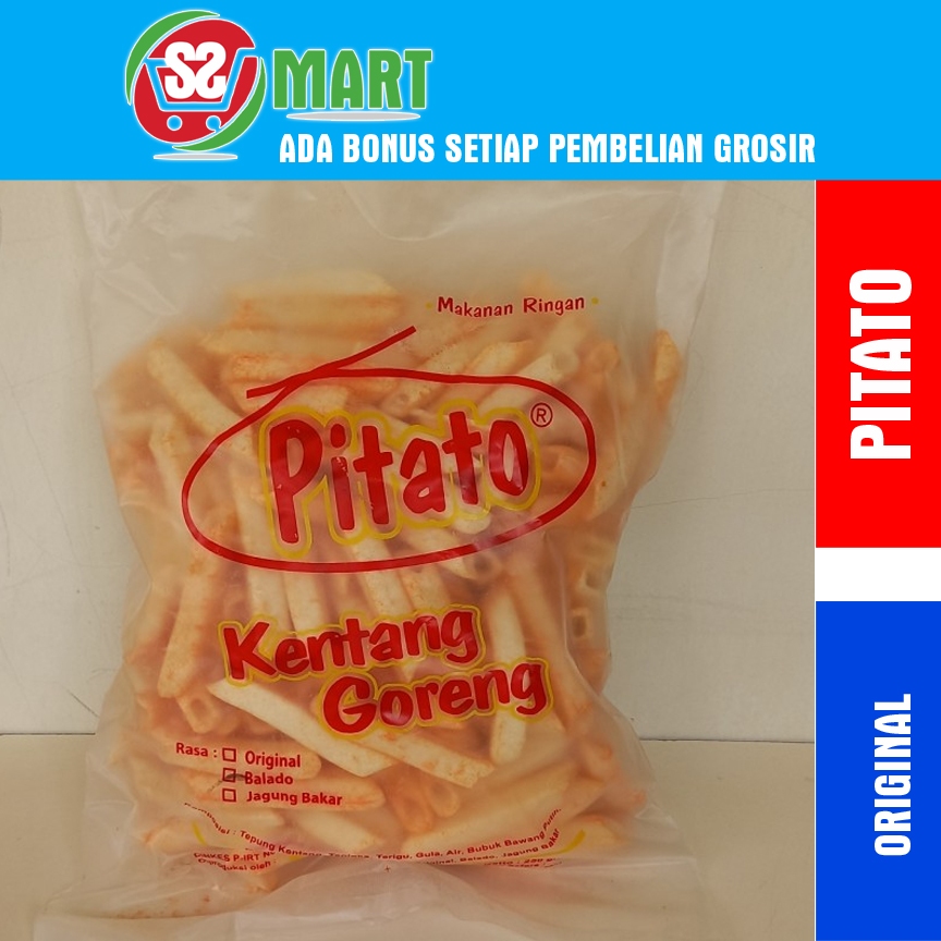 

Pitato kentang goreng 250 gram Potato rasa jagung bakar, original, balado enak renyah gurih free kardus packing