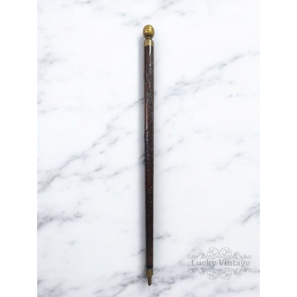 Vintage Antik Tongkat Kuningan Ukiran Stik Billiard - Walking Stick and Pool Cue