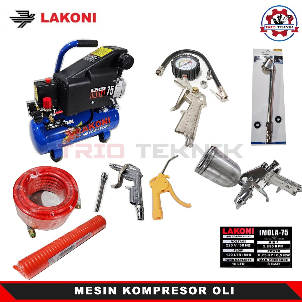 Paket Kompresor Listrik Lakoni Imola 75 / 0,75 HP & Spraygun