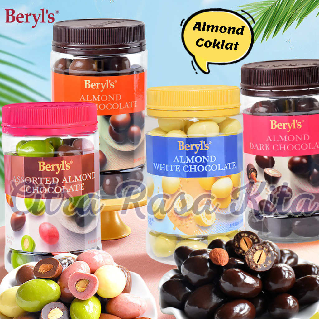 

bGF Halal Beryls Crunchy Assorted Almond Green Tea Milk White Chocolate Kemasan Jar 380gr & 450gr