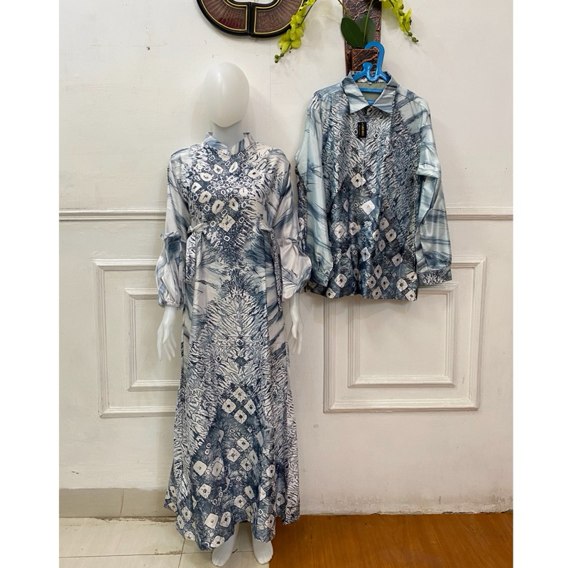 couple gamis jumputan palembang digital print premium mewah