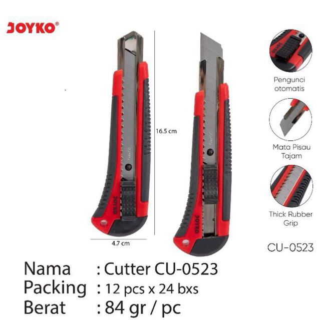 

CU 0523 Cutter Besar Soft Grip / Silet Jumbo / Kater CU-0523 Joyko
