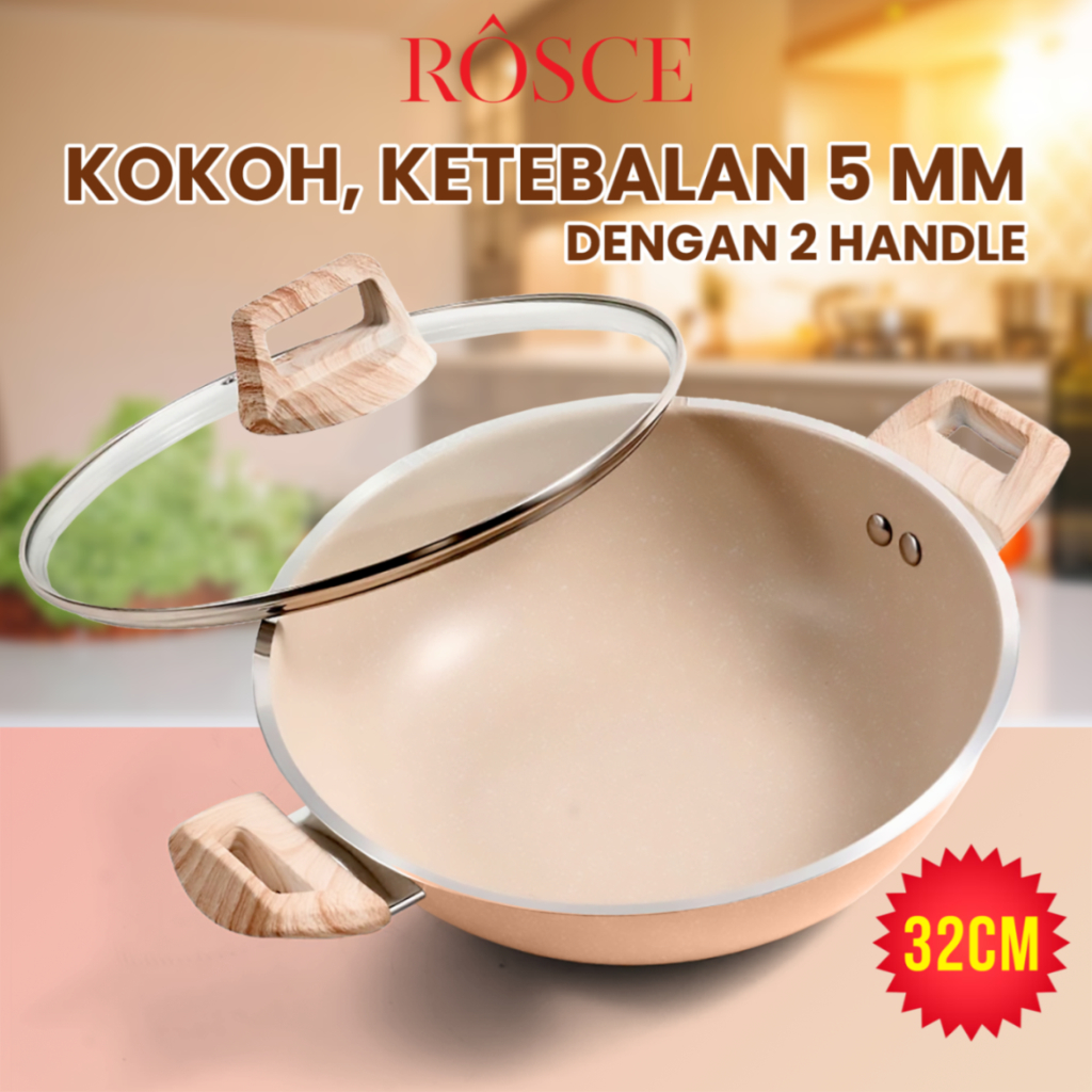 bestpromo rosce wok pan 32cm steamer wajan set kukusan stainless jumbo panci granit marble tutup