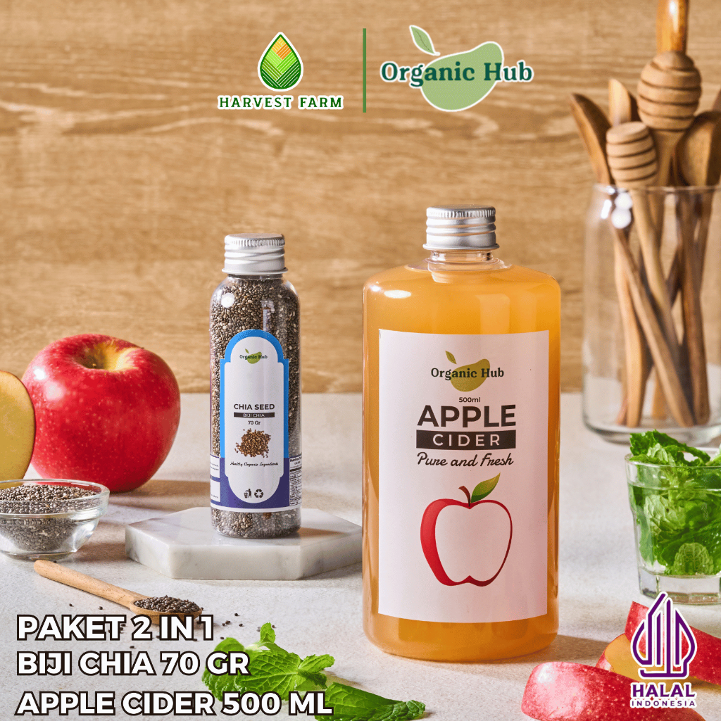 

Organic Hub Paket Bundling 2in1 Cuka apel 500 ml dan Chia Seed 70 gram Apple Cider Vinegar Chiaseed