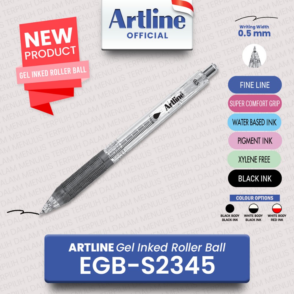 

ARTLINE Gel Inked Roller Ball 0.5 mm EGB-S2345 / Retractable Pen with Super Comfort Grip Black / Red Ink