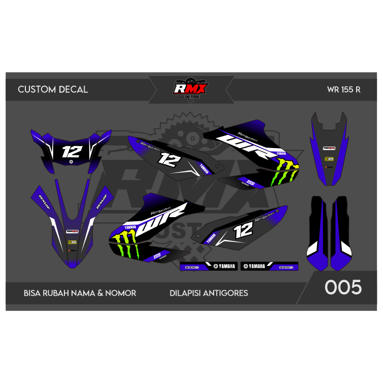 DECAL WR 155 (005) DEKAL STIKER WR 155 R 2019 2020 2021 2022 HITAM MERAH, KUNING, HIJAU, BIRU TUA/MU