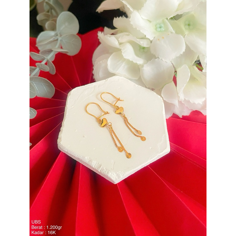 Perhiasan Anting Emas Hook Hati Kicir Panjang BMW, UBS, LG 8k/375 dan 16k/700